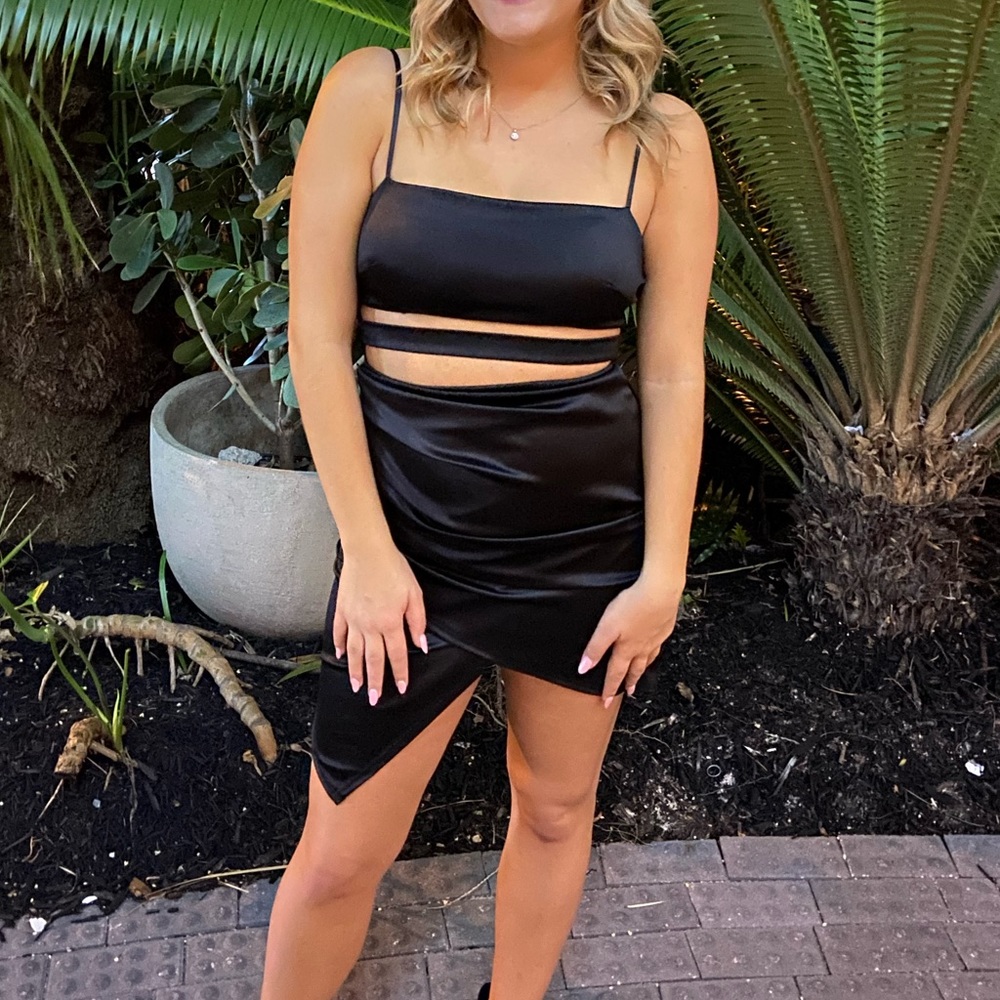 Black Satin Cut Out Dress